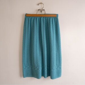 Vintage Teal Knit Midi Skirt | Hand-Knit Look | Elastic Waist Sweater Skirt